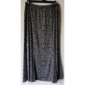Briggs New‎ York Petite Vintage Skirt Long Black/Gray Floral Stretch Size Large